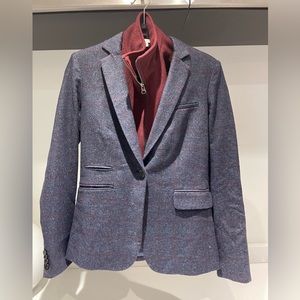 $748 Veronica Beard Blue Burgundy windowpane wool Dickey jacket Blazer sz 0